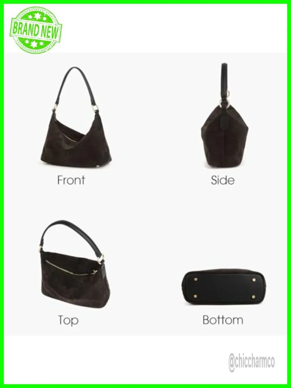 Real Cowhide Suede Slouchy Crescent Hobo Bag Shoulder Satchel Work Tote